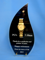 Gold Watch mounted in a custom Flame Trophy