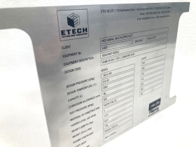 Fibre Laser Engraved Stainless Steel Data Plate for ETECH Photo