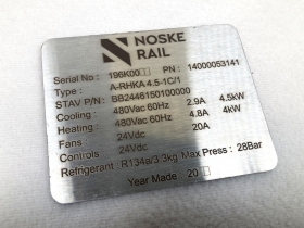 Fibre Laser Engraved  Data Plate for Noske Rail Photo