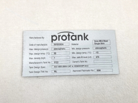 Sublimated Aluminium Data Plate for Protank