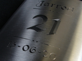 Jarrod's 21st Hipflask | Berry Rotunda font