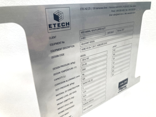 Data Plate for ETECH - Photo