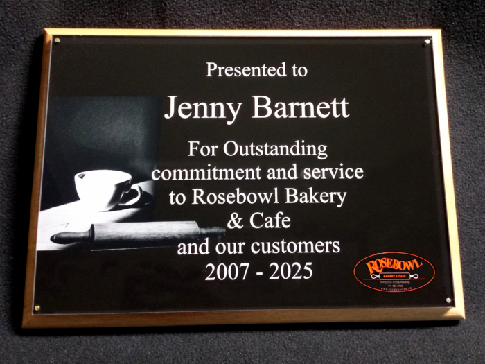 Acrylic on Rimu Plaque for Rosebowl Bakery & Café