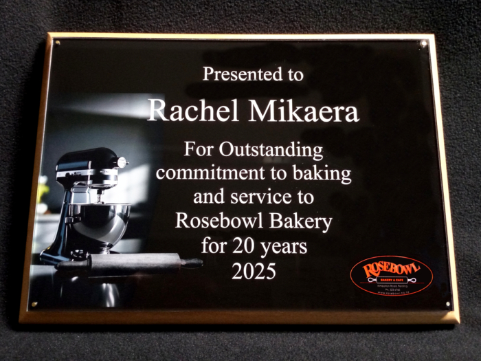 Acrylic on Rimu Plaque for Rosebowl Bakery & Café
