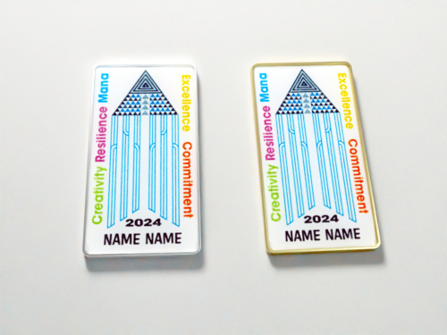 Rectangular Metal Badge with Resin Domed Vinyl Insert