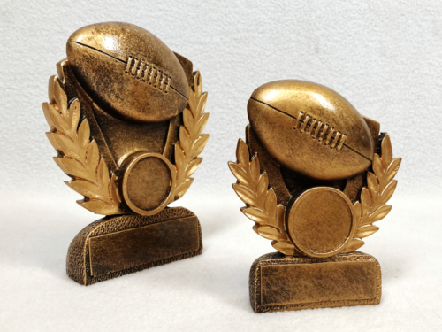 Resin rugby ball and wreath trophy