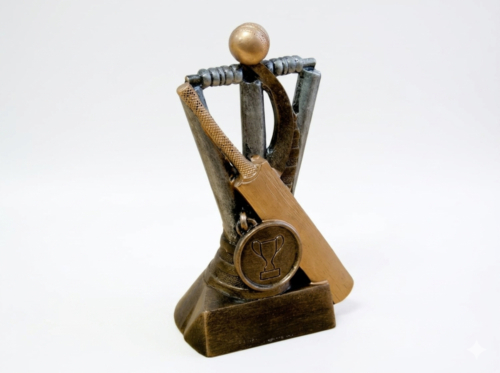 Photo of resin Cricket Trophy with Wickets, Ball and Bat