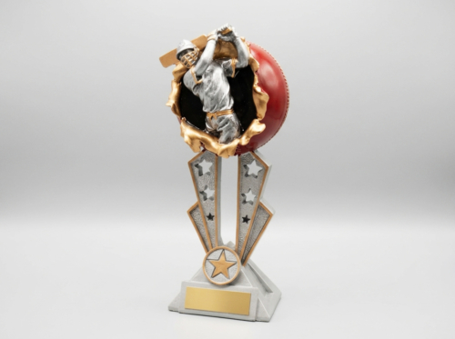 Photo of Cricket Trophy with Batsman breaking out of a cricket ball