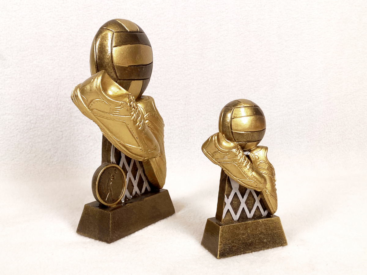 Resin Netball Trophy with a pair of shoes and a netball