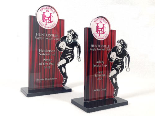 Female Rugby Player Silhouette Trophy made of Laser Cut Acrylic