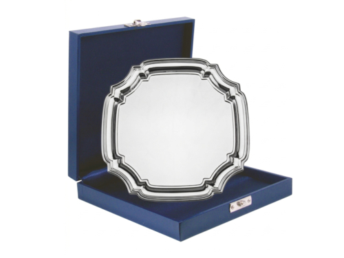 Square Chippendale Tray in Blue Satin Lined Box